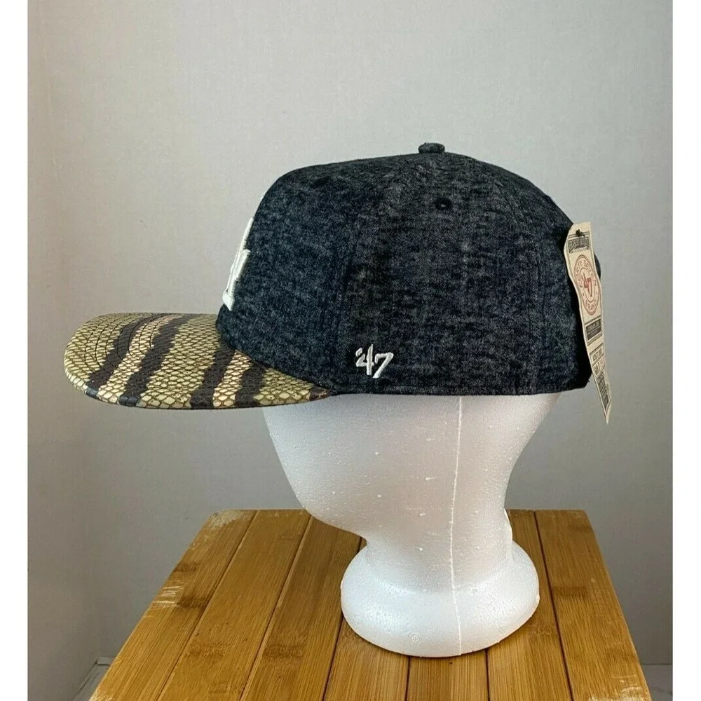 LA Dodgers Blue Strap Back Hat  MLB Baseball Cap leather Visor Raised Logo 47